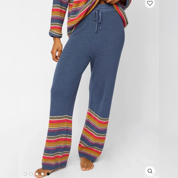 NATURAL LIFE Pants - Natural Life Wide Leg Pants Womens L Cotton Knit Blue Stripe Boho Lounge & Go